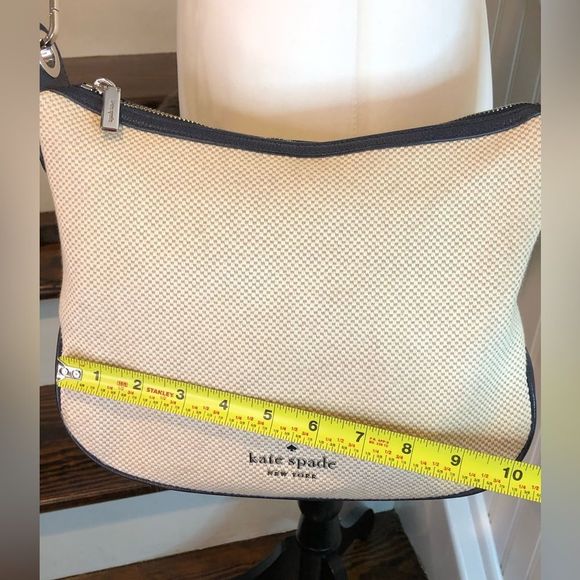 KATE SPADE Navy Leather & Woven Tote Crossbody Shoulder Bag Two Straps Included - Picture 12 of 15